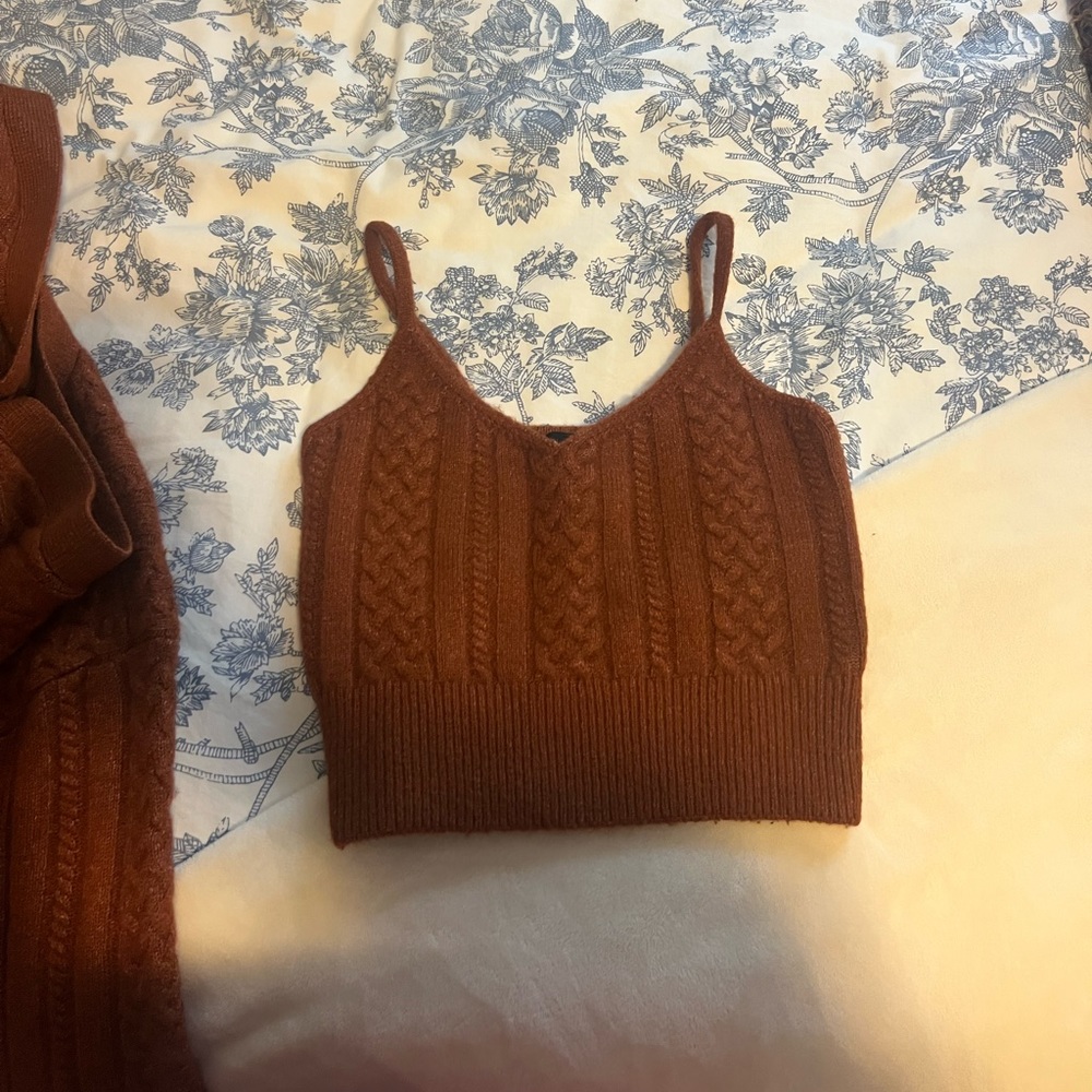 House of Harlow 1960 Rust Brown Cable Knit Crop Tank